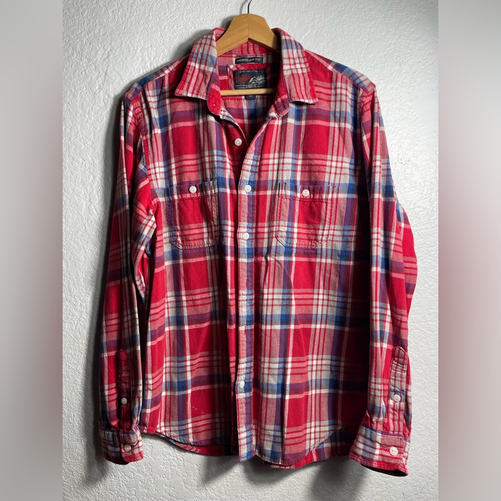 Old Navy Vintage Red and Blue Plaid Men's Shirt Regular Fit size L